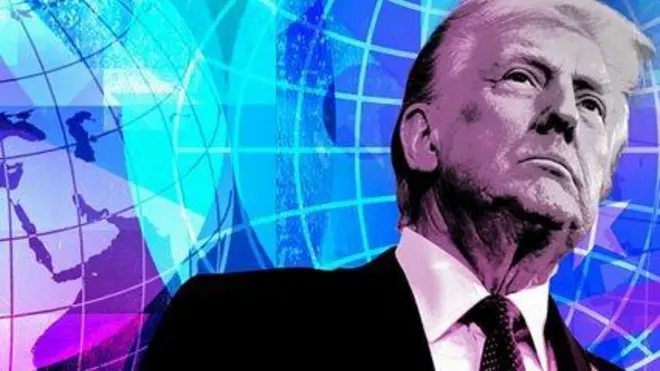 Колаж - фото Дональда Трампа на тлі глобуса