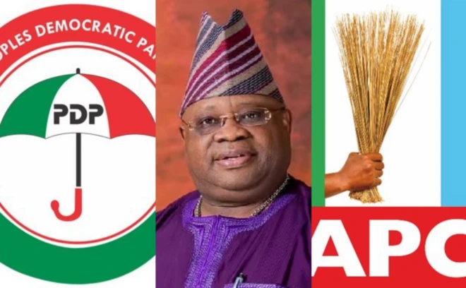 Àsíá ẹgbẹ́ òṣèlú PDP àti APC pẹ̀lú gómìnà Ademola Adeleke láàárín wọn