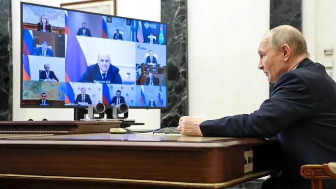 Володимир Путін під час відеоконференції 