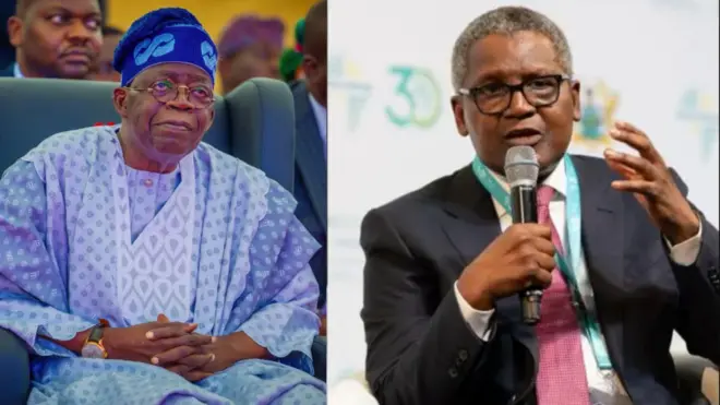 Aworan Aarẹ Bola Tinubu ati Aliko Dangote