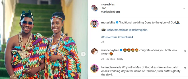 Screengrab of Moses Bliss and wife for dia traditional marriage attire