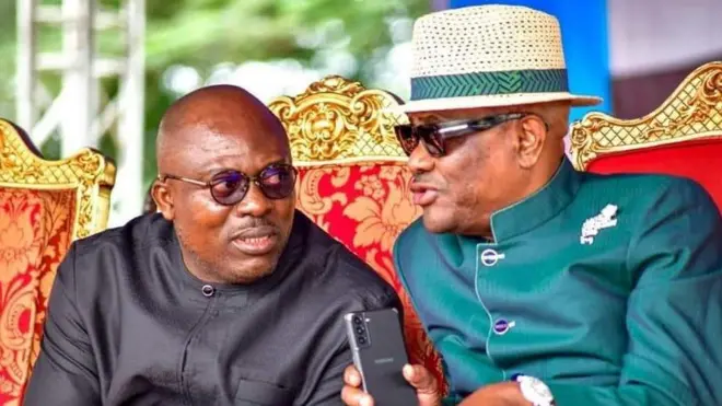 Aworan gomina Fubara ati Nyesom Wike