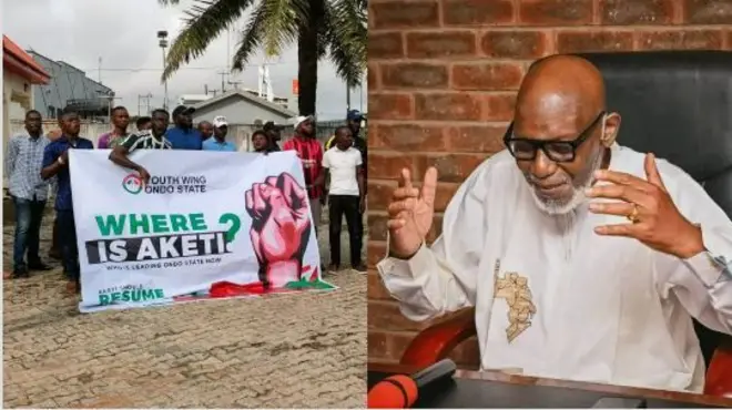 Aworan Akeredolu ati awọn ọdọ PDP to n beere ibi to wa