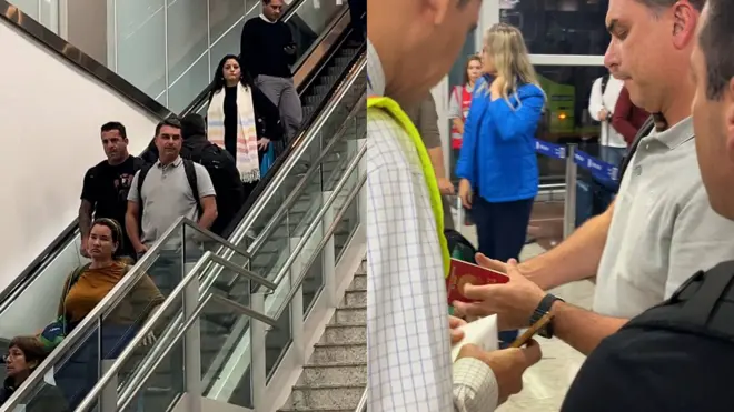 Flávio Bolsonaro no aeroporto de Guarulhos, em São Paulo, antes do embarque para Washington, nos EUA