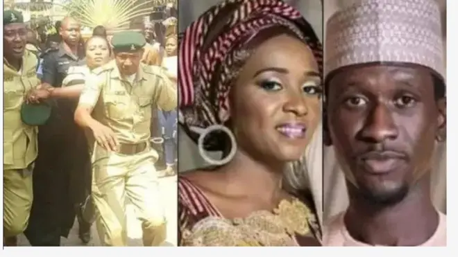 Aworan ibi ti wọn ti n mu Maryam Sanda lọ pẹlu fọto oun ati ọkọ rẹ