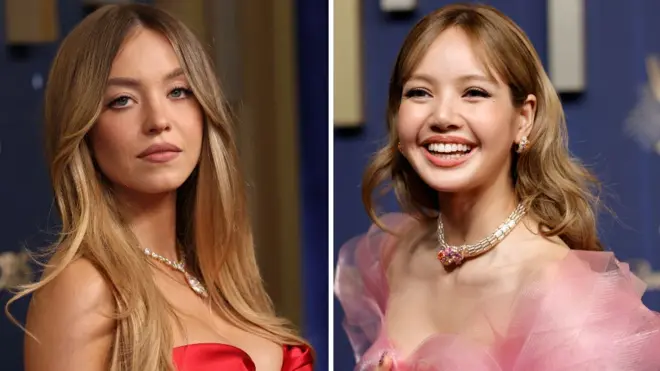 Sydney Sweeney and Lisa from Blackpink on the red carpet at the Emmy Awards