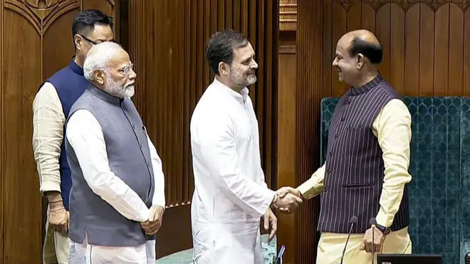 ओम बिर्ला, राहुल गांधी, नरेंद्र मोदी, किरेन रिजिजू