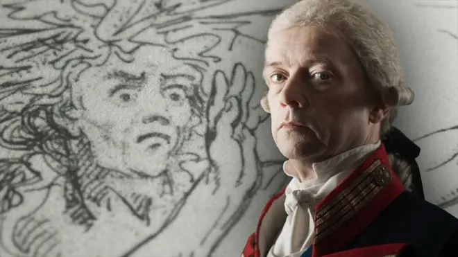 Король Георг III и изображение женщины в агонии.