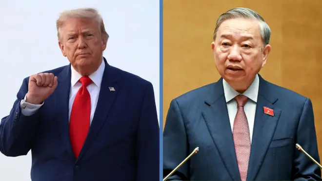 Hình minh họa: Ông Donald Trump (trái) và ông Tô Lâm 
