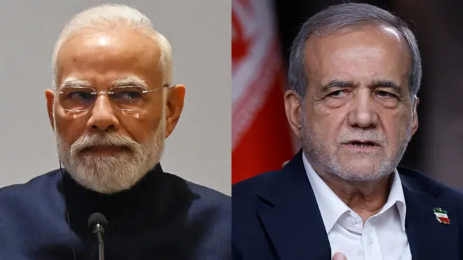 भारत के पीएम नरेंद्र मोदी और ईरान के राष्ट्रपति पेज़श्कियान