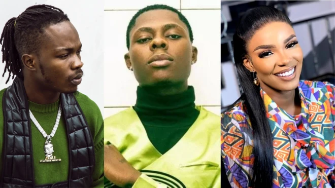 Collage foto of Naira Marley, Mohbad and Iyabo Ojo