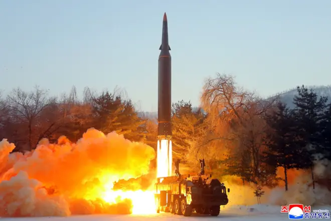 A treated image of a hypersonic missile North Korea claims to have test-fired 

