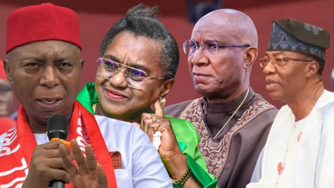 Man wear red cap, woman wey wear green dress wit ghlass and anoda man wey wear glass