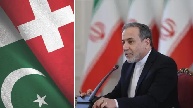 عباس عراقچی و پرچم پاکستان و سوییس