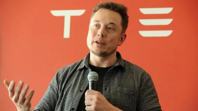 Elon Musk during a media tour of the Tesla Gigafactory 