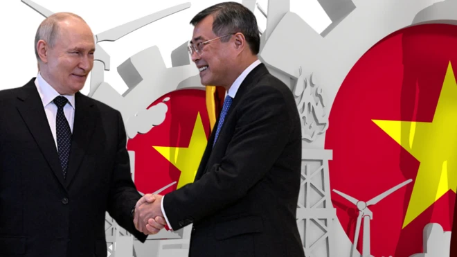 Tổng thống Nga Vladimir Putin tiếp đón Thủ tướng Việt Nam Lê Minh Hưng tham dự Hội nghị thượng đỉnh Nga-ASEAN tại phố Kazan ngày 17/6/2026. Nga sẽ giúp Việt Nam xây dựng nhà máy điện hạt nhân đầu tiên tại Ninh Thuận