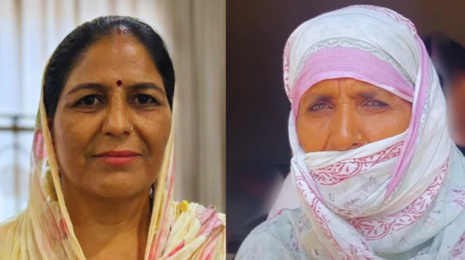 नीरज चोपड़ा की मां सरोज देवी (बाएं) और अरशद की मां रज़िया परवीन (दाएं)