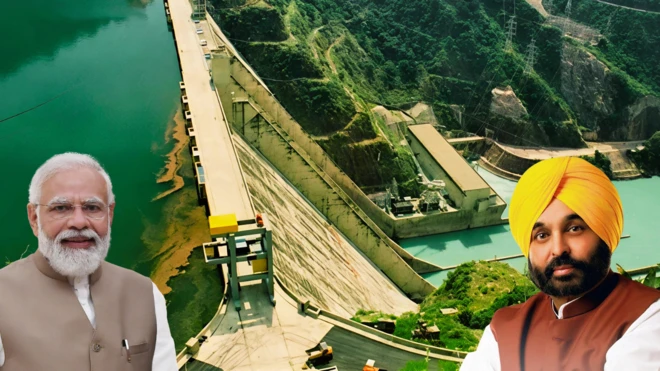 ਭਾਖੜਾ ਡੈਮ ਅਤੇ ਇੱਕ ਪਾਸੇ ਪੀਐਮ ਮੋਦੀ ਤੇ ਸੀਐਮ ਭਗਵੰਤ ਮਾਨ ਦੀ ਫੋਟੋ