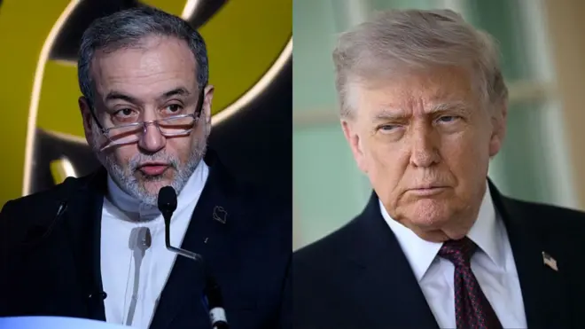 ईरानी विदेश मंत्री अब्बास अराग़ची (बाएं) और डोनाल्ड ट्रंप