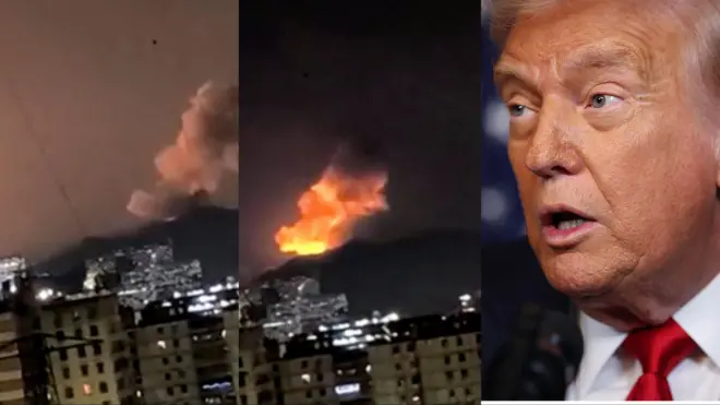 Aworan bi ina ṣe n sọ ni ilu Caracas, olu ilu orilẹede Venezuela ati aworan Aarẹ Donald Trump