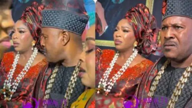 Fathia Williams ati Saidi Balogun ti wọn jọ wọ aṣọ kan naa lode lọjọ Aiku ọsẹ yii.