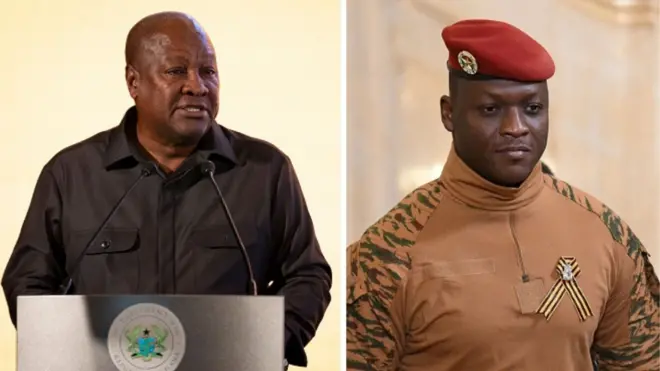 Collage of John Mahama and Ibrahim Traore