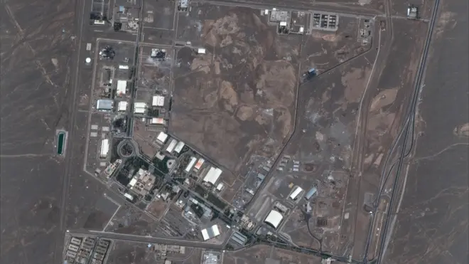Maxar satellite imagery shows multiple buildings destroyed at the Natanz enrichment facility following recent airstrikes.