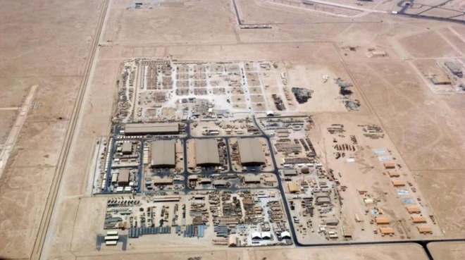 An aerial shot of the Al Udeid Air Base in 2004