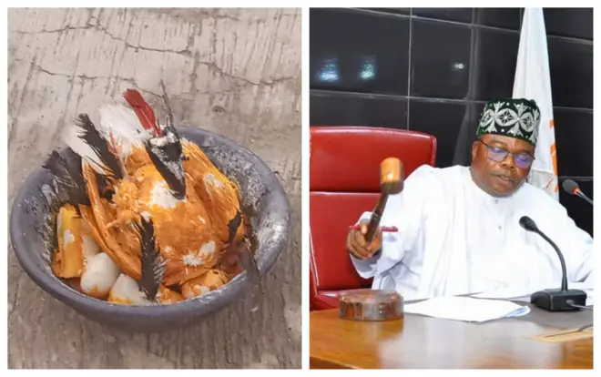 Aworan ẹbọ ti olori ile aṣofin ni awọn kan gbe siwaju ile rẹ