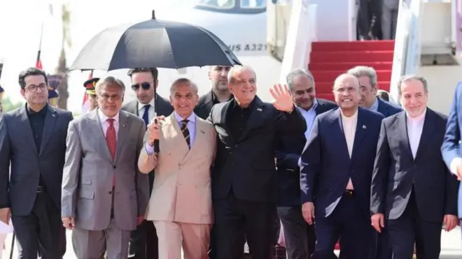 عباس عراقچی، آصف‌علی زرداری، مسعود پزشکیان، شهباز شریف و اسحاق دار