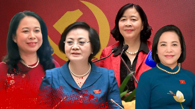 Ảnh thiết kế: Từ trái qua: Bà Võ Thị Ánh Xuân, Phạm Thị Thanh Trà, Bùi Thị Minh Hoài và Nguyễn Thị Thanh