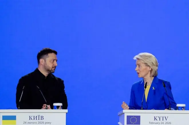 Еврокомиссиянын төрайымы Урсула фон дер Ляйен менен Украинанын президенти Владимир Зеленский 
