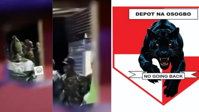 Shots of di uniformed guys and logo of di army