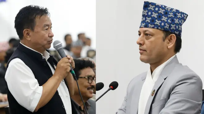 नेकपा एमालेका सांसद राजेन्द्रकुमार राई (बायाँ) र सभामुख डोलप्रसाद अर्याल