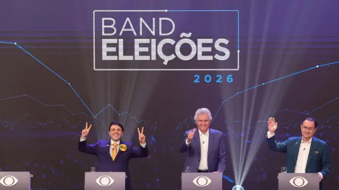 Renan Santos, Ronaldo Caiado e Augusto Cury em debate na TV Band 