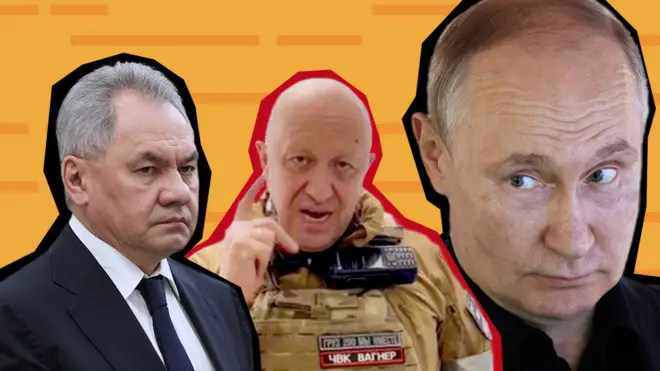 Коллаж: Шойгу, Пригожин и Путин