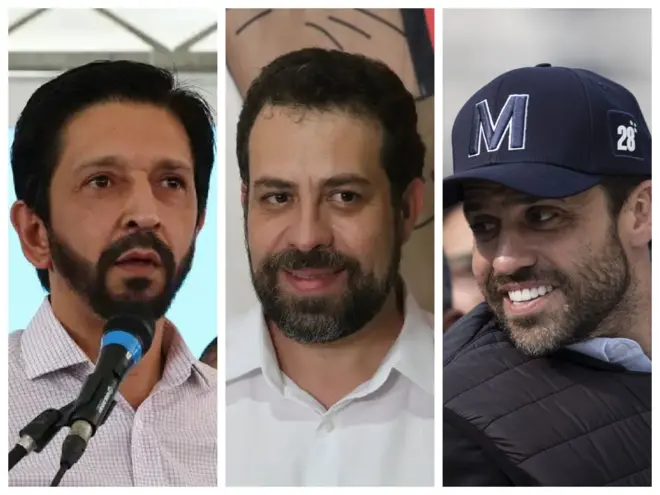 Montagem com imagens dos candidatos a prefeitocamillo joga 10 ganha apostaSão Paulo Ricardo Nunes, Guilherme Boulos e Pablo Marçal