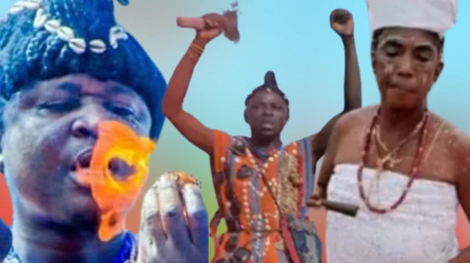 Ọkunrin to n yọ ina lẹnu, Sango mu ake lọwọ, iya kan to ro aṣọ funfun pẹlu ilẹkẹ lọrun