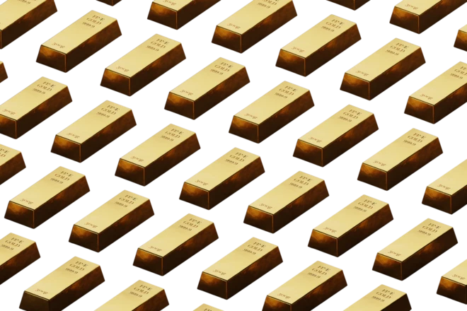 Ilustração de várias barras de ouro enfileiradas