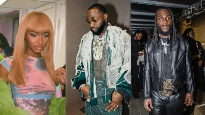 Collage foto of Arya Starr, Davido and Burna Boy