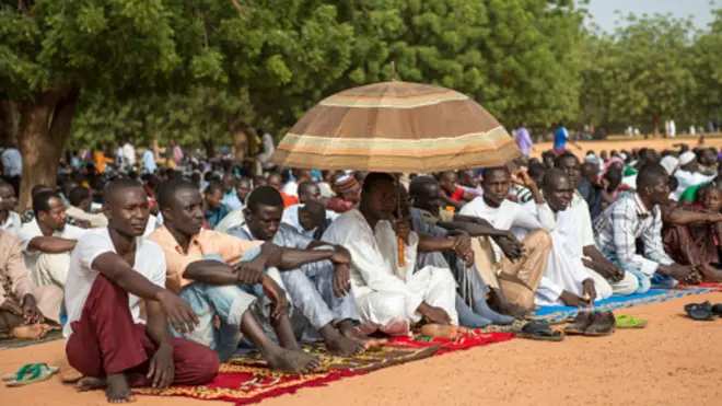 Muslims praying at Eid