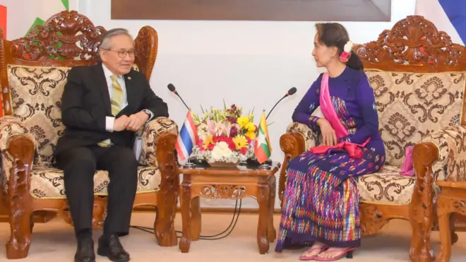 ထိုင်းနိုင်ငံခြားရေးဝန်ကြီးနဲ့ ဒေါ်အောင်ဆန်းစုကြည်တို့ နေပြည်တော်မှာ ၂၀၁၉ ခုနှစ်တုန်းကတွေ့ဆုံချိန်