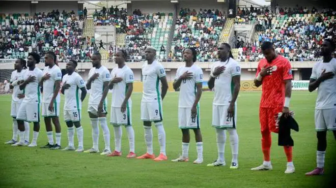 Line up of Nigeria Super Eagles for dia match against Rwanda for Uyo, Akwa Ibom State, South-South, Nigeria