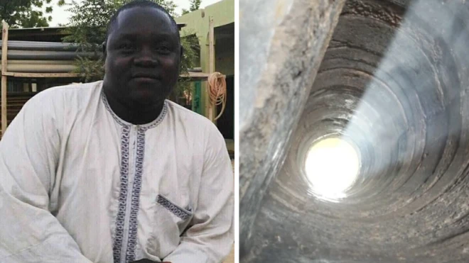 Collage foto of Sanusi Bala and di well