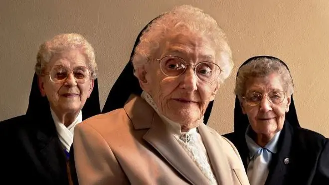 Três das voluntárias que participaram do Estudo das Freiras, em foto tirada em 2001