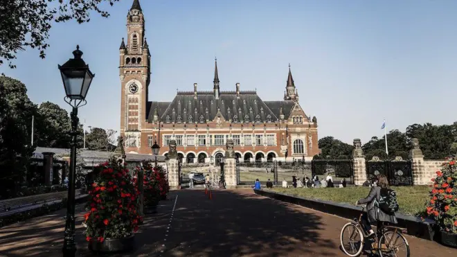 A general view on the Peace Palace prior to a public hearing in Ukraine against Russia at the International Court of Justice, the Hague, the Netherlands on 6 June 2023