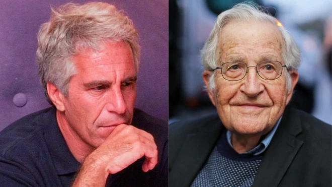 ජෙෆ්රි එප්ස්ටීන් (වමේ) සහ නෝම් චොම්ස්කි (දකුණේ)