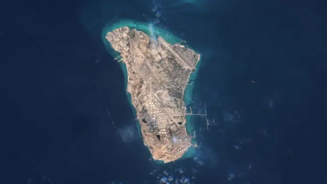 Satellite view of Kharg Island. 