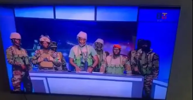 A group of soldiers announcing takeover of government in Benin Republic
