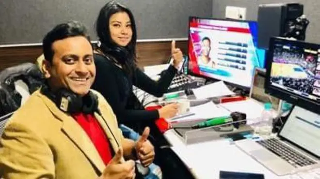 ਖੇਡ ਕਮੈਂਟੇਟਰ ਰਮਨ ਭਨੋਟ ਤੇ ਨੀਤੀ ਰਾਵਤ ਕਮੈਂਟਰੀ ਕਰਦੇ ਹੋਏ